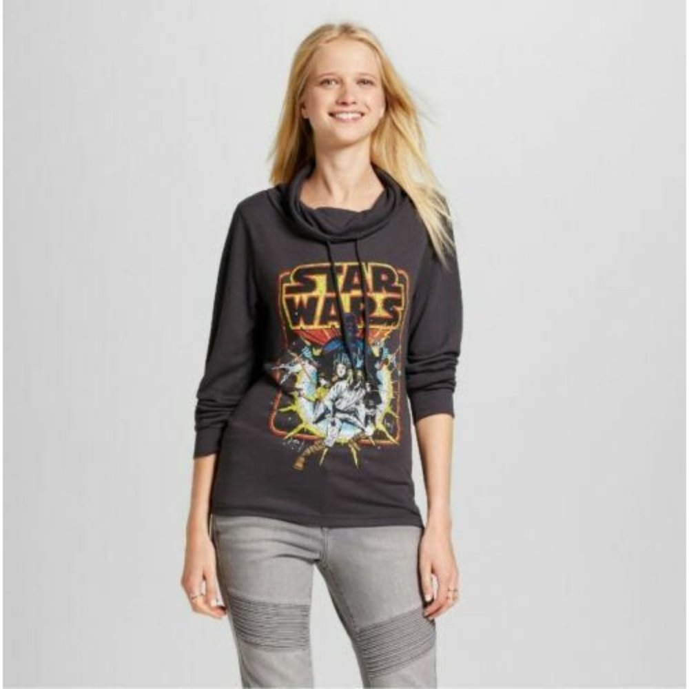 Star Wars Fifth Sun Sweatshirt Top Gray Graphic Cowl Neck Pullover - Picture 2 of 9